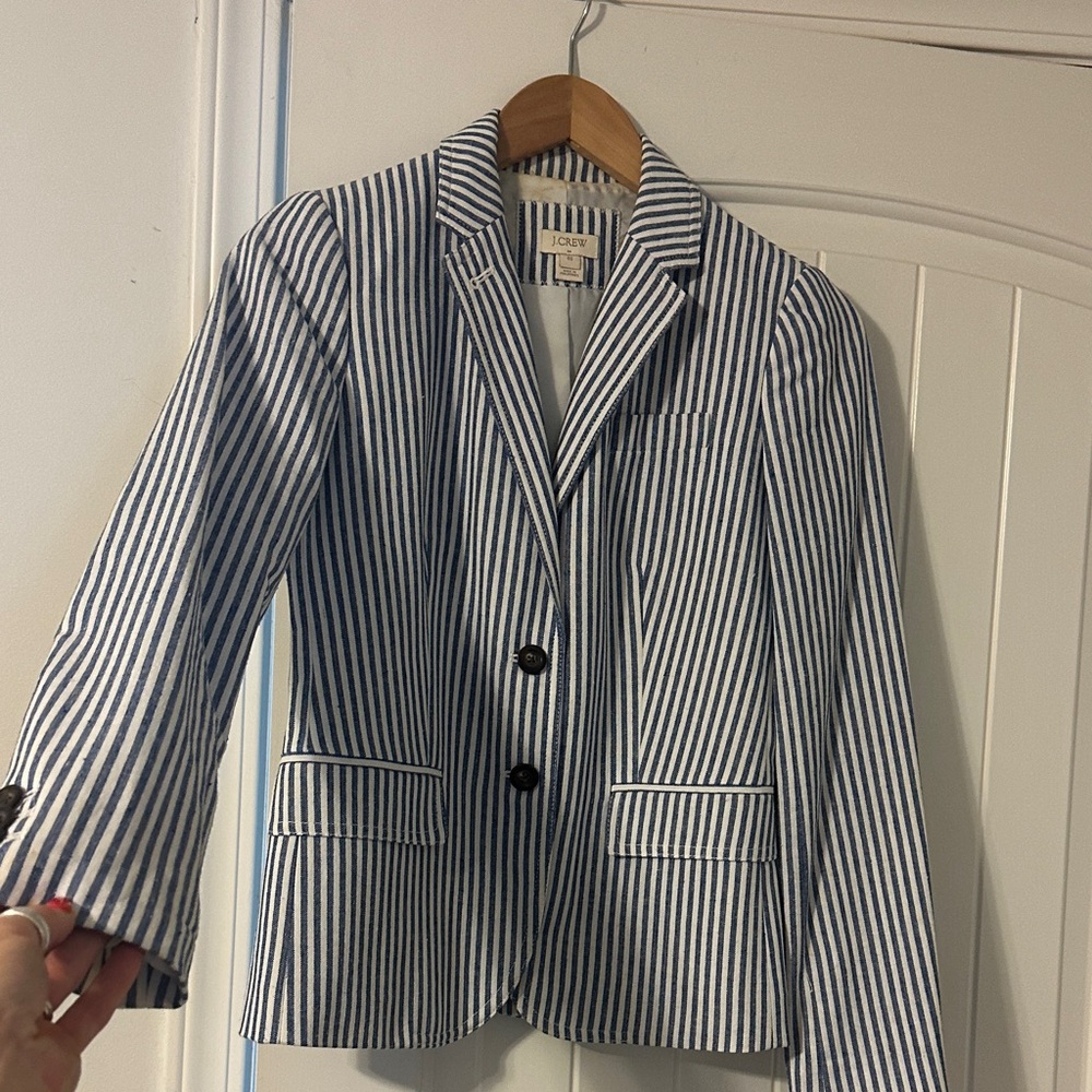 J. Crew Navy and White Striped Blazer